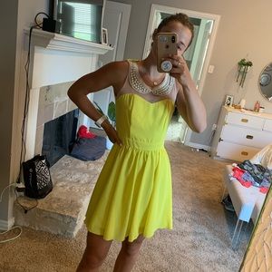 Lime yellow/green embellished mini dress